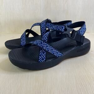 Skechers Melbo Mens Blue Black Memory Foam Buckle Outdoor Sport Sandals Shoes 12